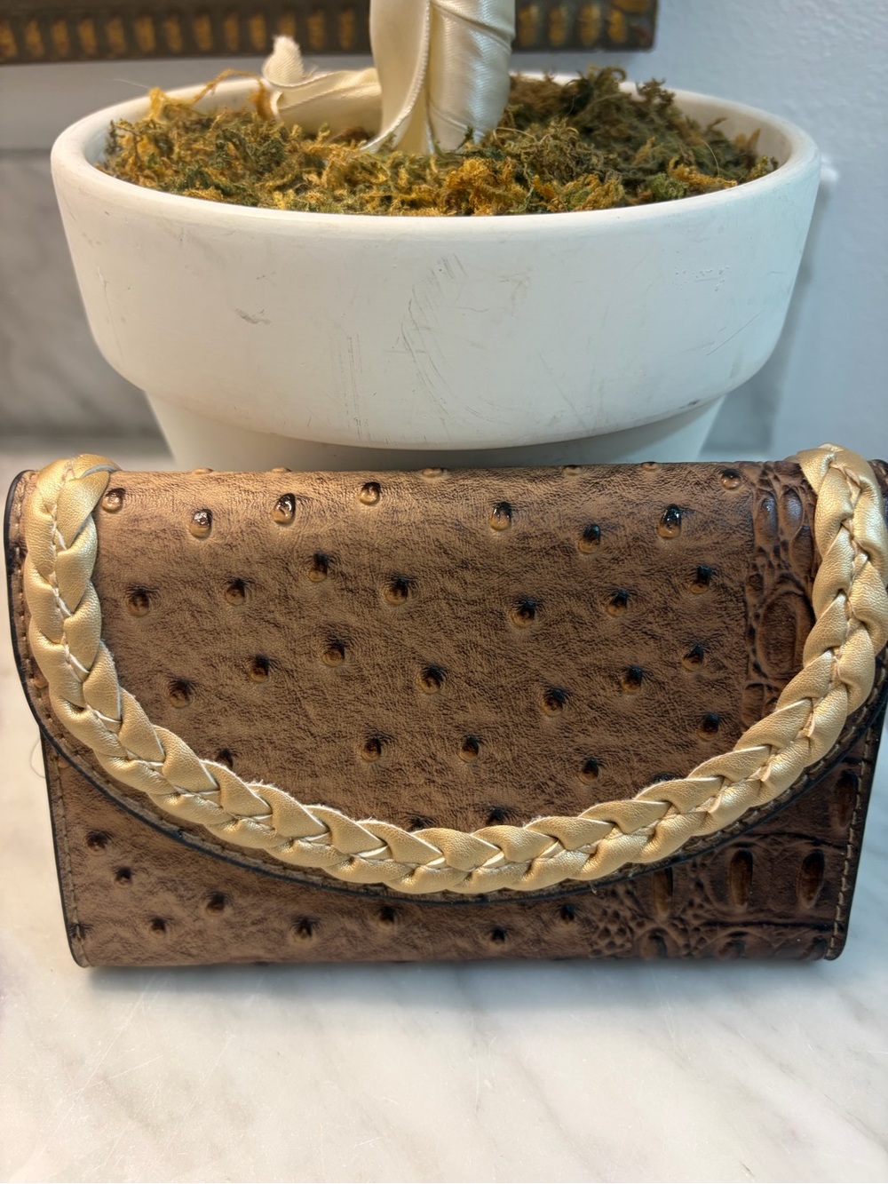 Cato Brown Textured Wallet with Gold Braid Trim